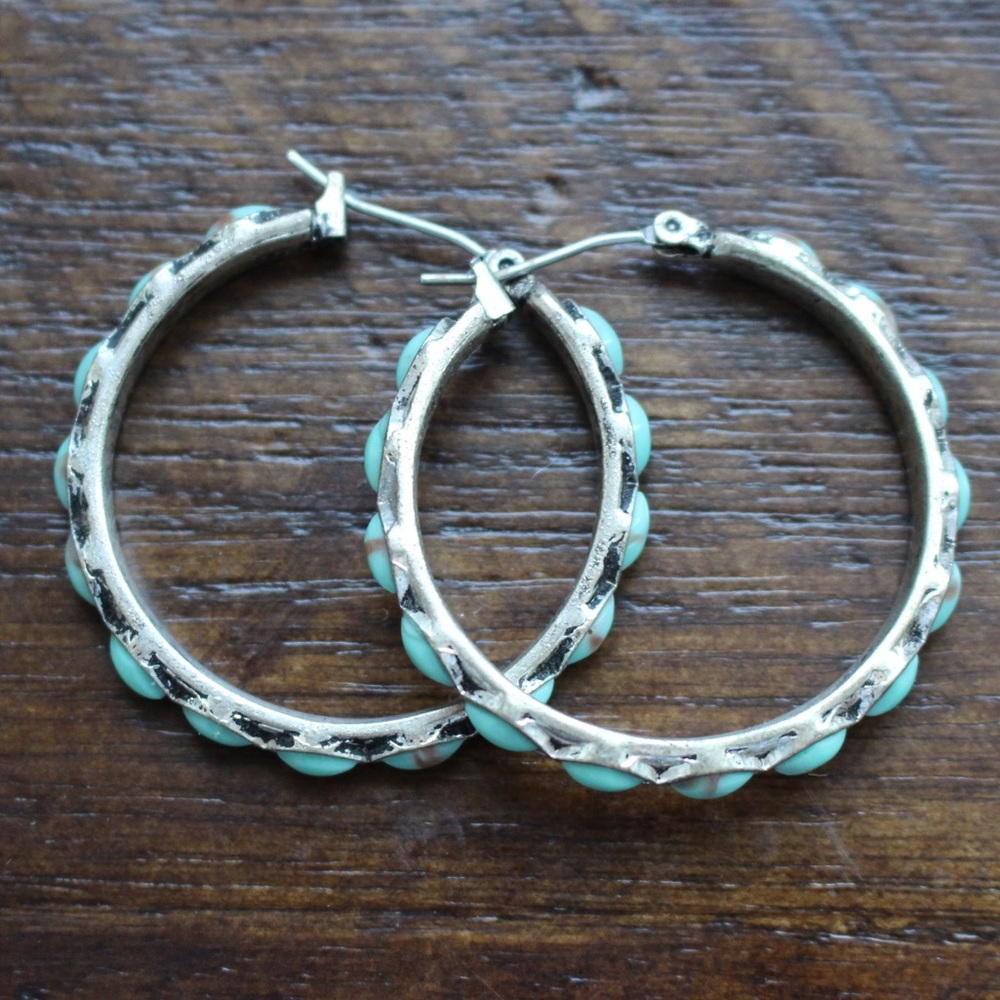 Lucky Brand Turquoise & Silver Hoop Earrings